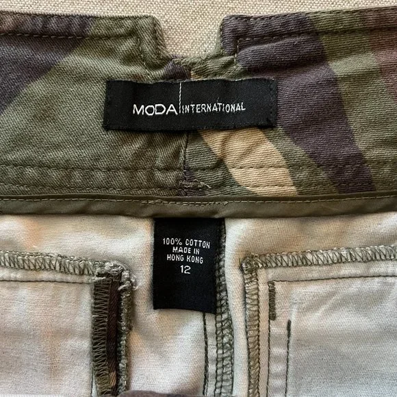 *RARE* EUC Moda International Camo Cargo Mini Skirt Sz 12 Green Brown - Picture 5 of 10